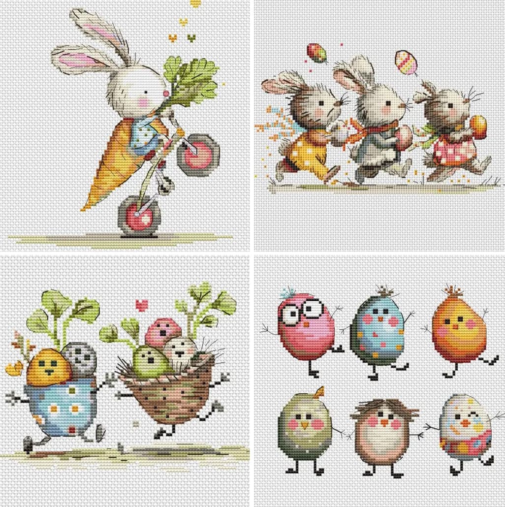 EASTER set Cross Stitch Pattern, Cute Spring bunnies, ducks, sheep, and chicks, modern cross stitch, PDF, instant download, EST15