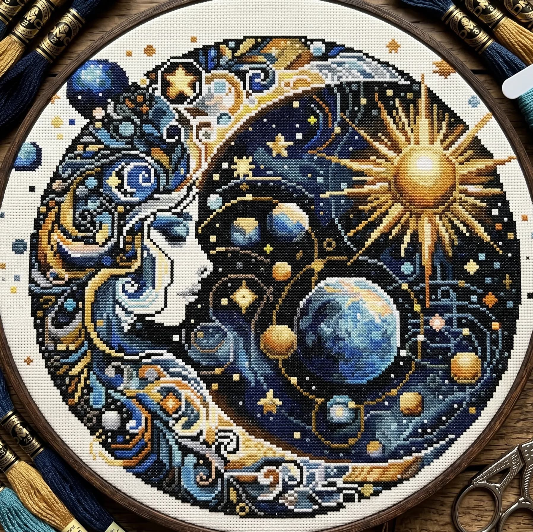 Lunar Symphony, cross stitch pattern, Nature, modern cross stitch, PDF, instant download, GALAXY02