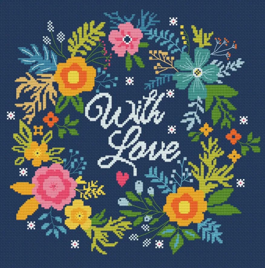 Free, With love, Proverb & citation, Flowers, modern cross stitch, PDF, instant download, FLR22