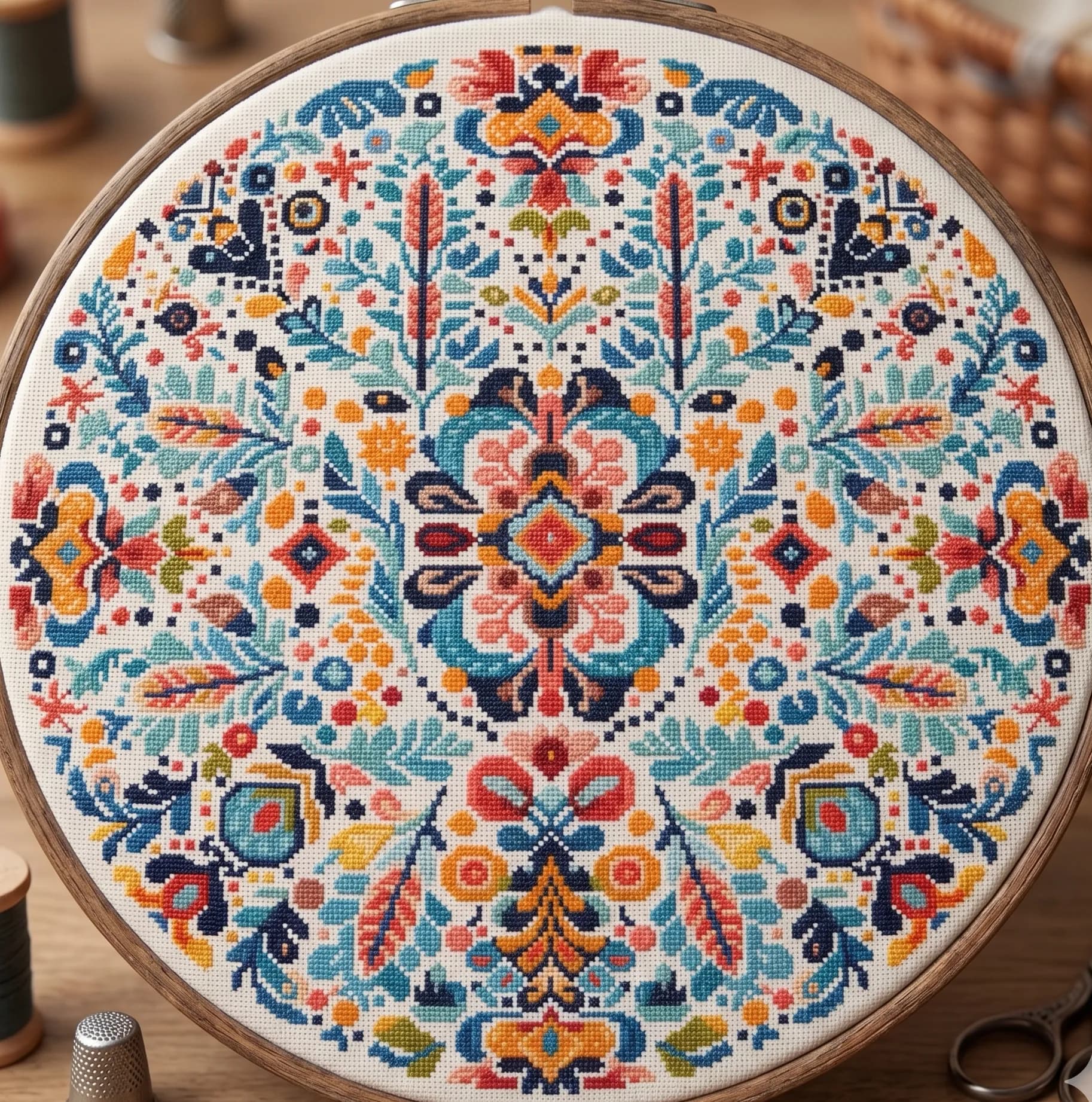 Abstract leaf Mandala cross stitch pattern, Flowers, Rainbow, modern cross stitch, PDF, instant download, MDL136