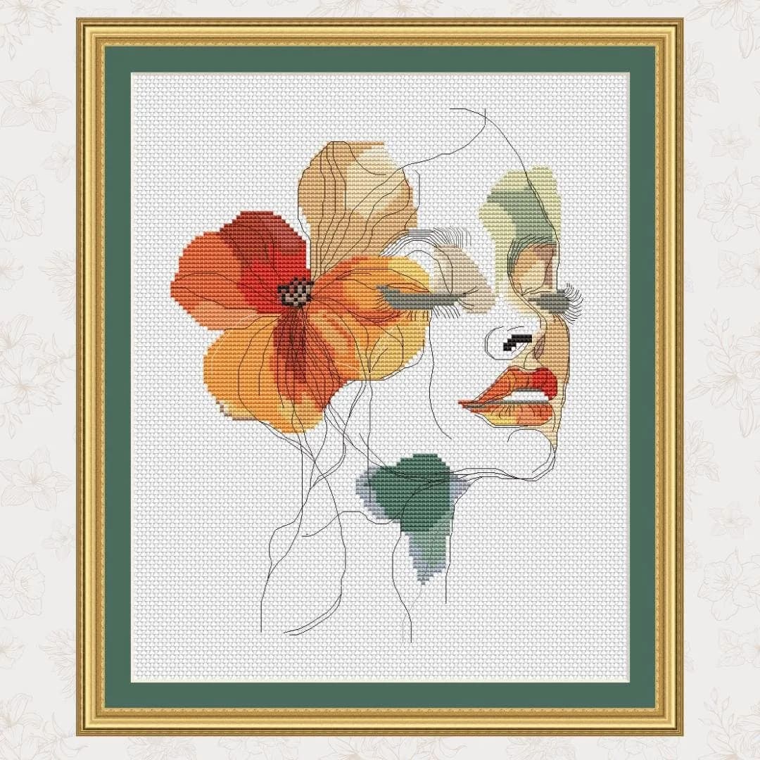 Blooming Woman, Line art, cross stitch pattern, Flowers, modern cross stitch, PDF, instant download, FLR53
