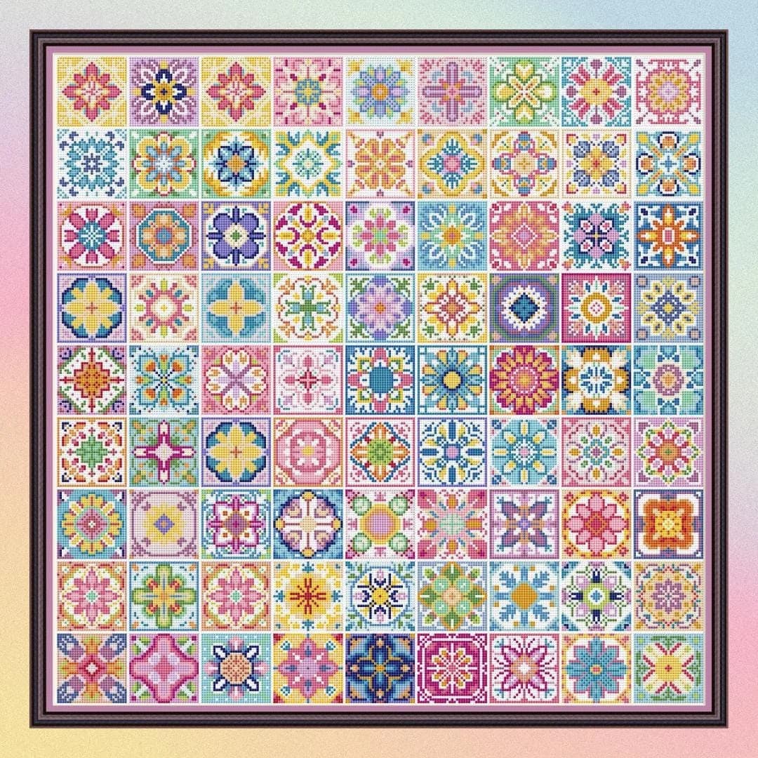Mosaic tiny squares, cross stitch pattern, Geometric design, Sampler, rainbow colors, modern cross stitch, PDF, instant download, PATCH98