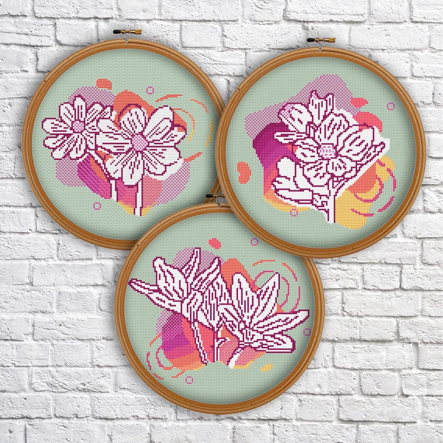 Pink flowers cross stitch pattern, Nature, Spring, modern cross stitch, PDF, instant download, FLR25