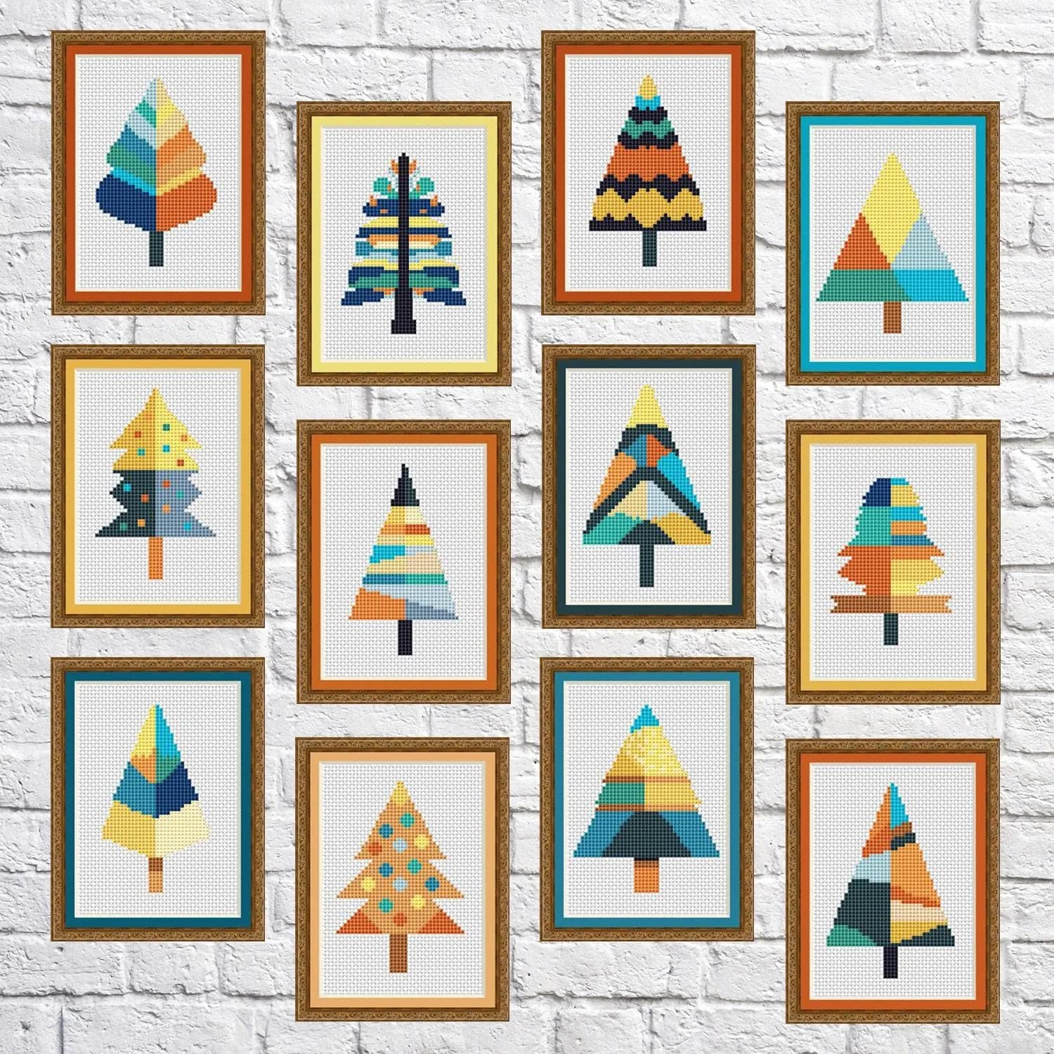 SET of 12 Christmas trees, cross stitch pattern, New Year cross stitch, Holidays, modern cross stitch, PDF, instant download, CRM64