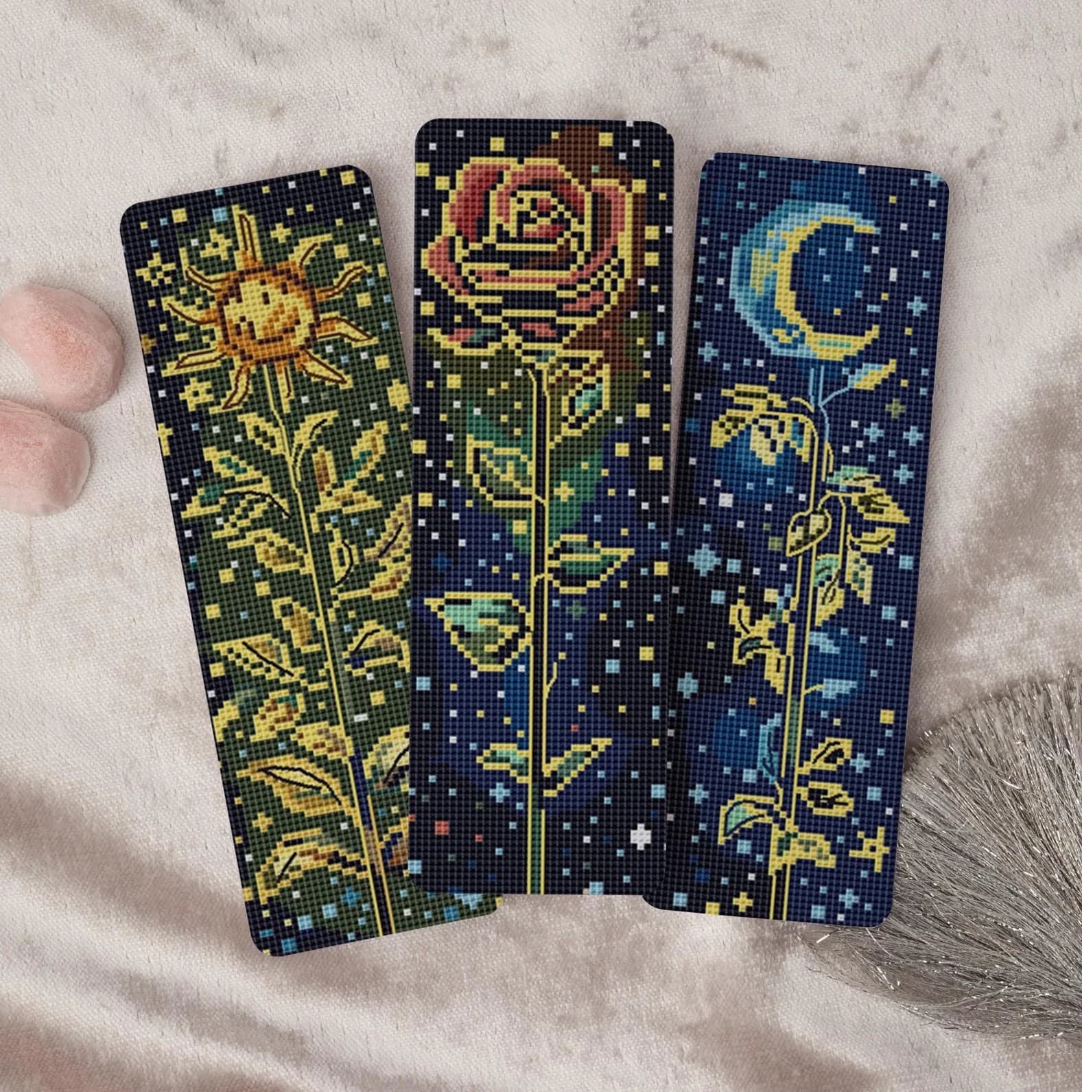 Set of 3 Magical Bookmark, cross stitch pattern, Nature, modern cross stitch, PDF, instant download, BOOKMARK01